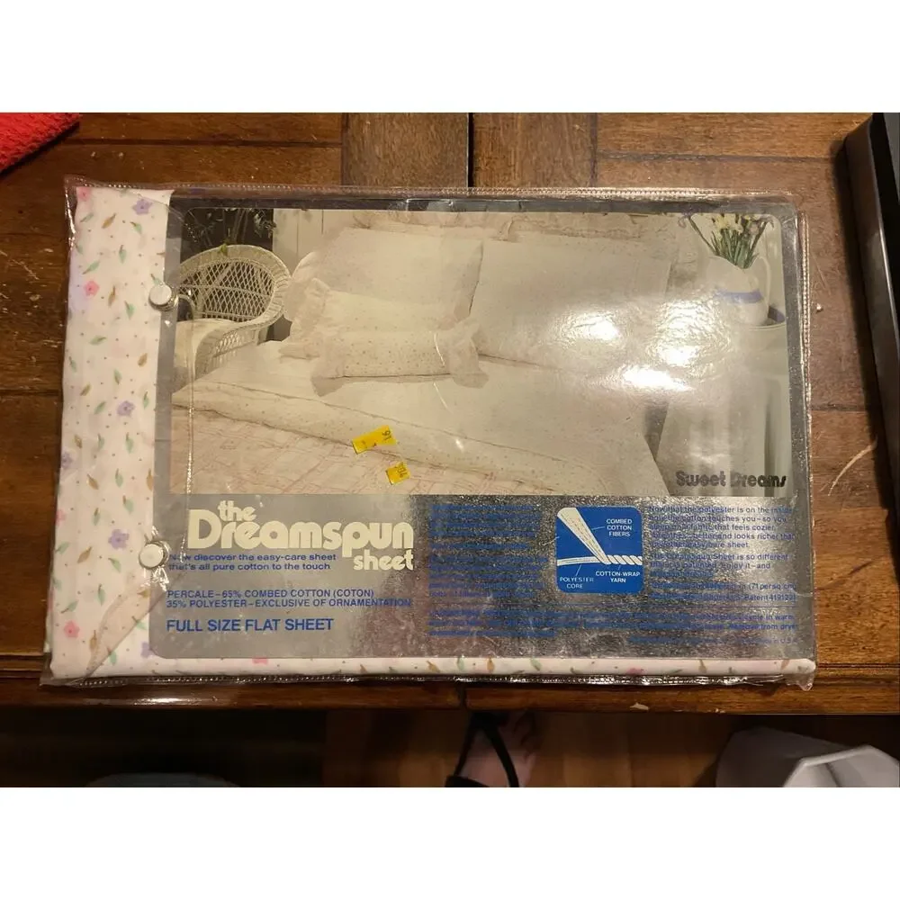 NOS Fieldcrest Dreamspun White Floral Full Flat Sheet Vintage Sweet Dreams